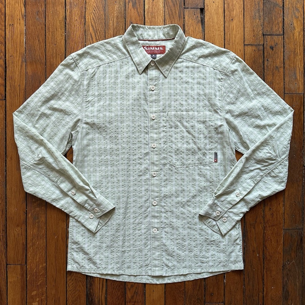 Simms Fishing Long Sleeve Cor3 Vented‎ Shirt Mens S Sage Green Plaid Outdoor